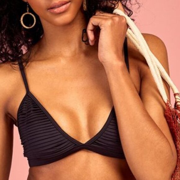 NWT Saha Swimwear black front binding triangle bikini top & bottom set - Picture 3 of 12